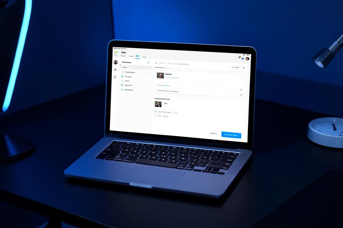 A laptop showing a clean prototype application interface